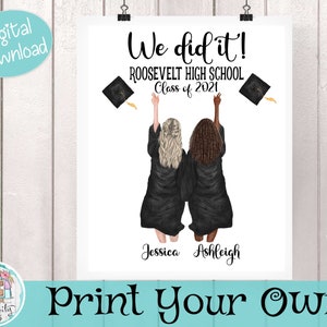PRINT JE EIGEN - Afstudeerportret - Beste Vrienden Gepersonaliseerde Aquarel - Aangepaste Illustratie - Wenskaart - Grad Aankondiging