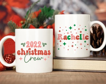 Retro Christmas Crew 2022 Mug - Holiday Coffee Mug - Personalized Name Christmas Mug - Christmas Gift - Christmas Eve Mug - Matching Mugs