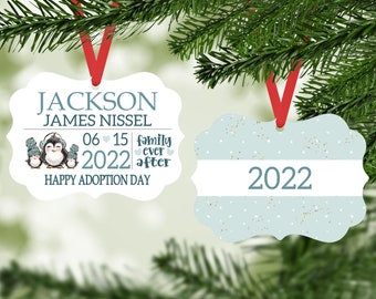 Adoption Day Custom Ornament - Forever Family - Christmas 2022 - Keepsake Ornament - Personalized Adoption Gift - Penguin Ornament