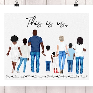 Ilustración personalizada de retratos familiares - Dibujo de dibujos animados en acuarela con mascotas - Impresión digital Arte de pared para regalo, decoración del hogar, cumpleaños