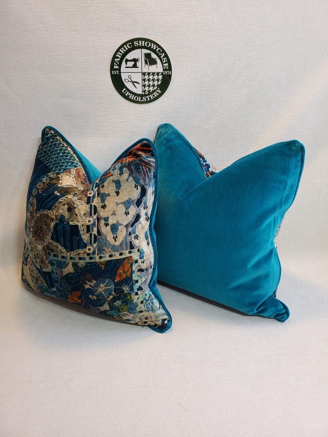 18x18 Down Feather Throw Pillow Blue Velvet Back Etsy