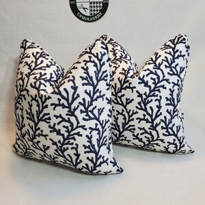 20x20  Down Feather Throw Pillow Trend 03989 Navy blue white coral