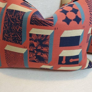 Terre de Sienne H*RMES Squares Lumbar Pillow 20x14 with Down Insert image 2