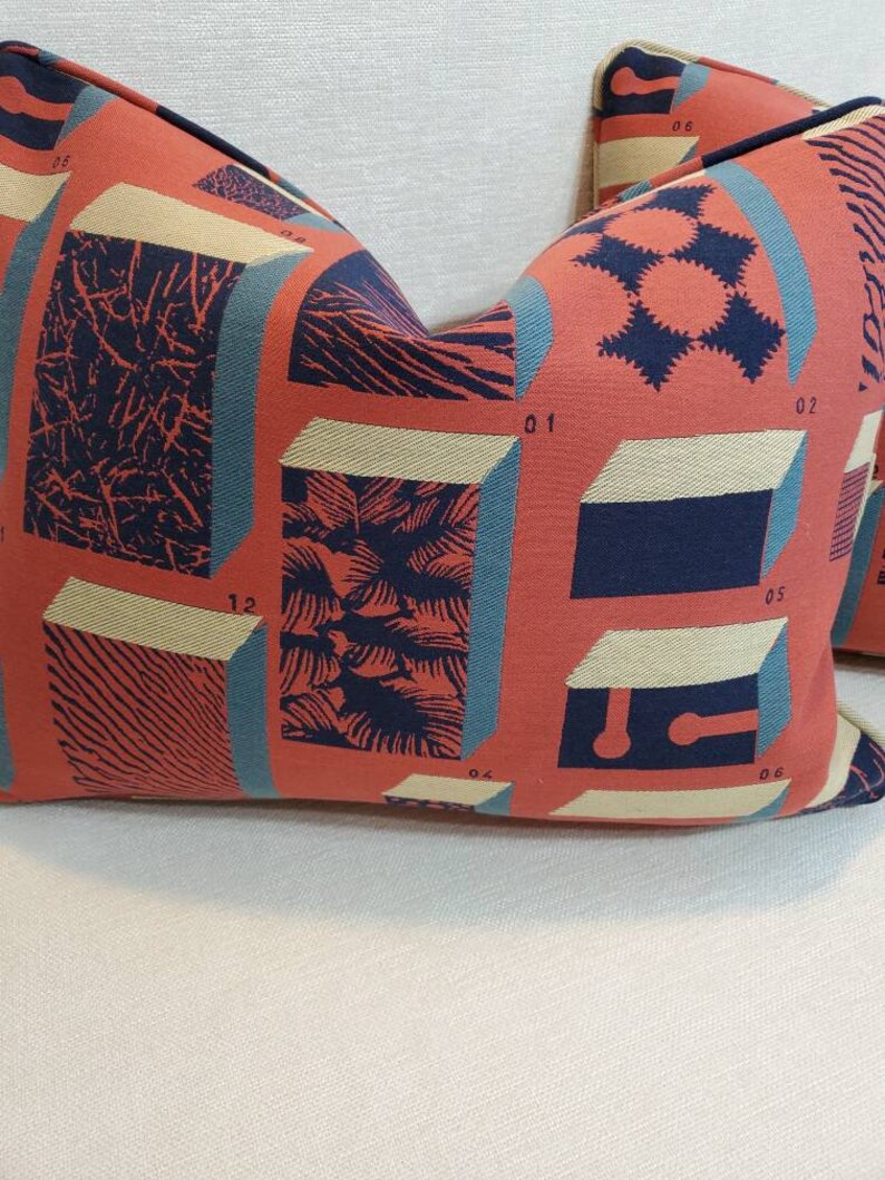 Terre de Sienne H*RMES Squares Lumbar Pillow 20x14 with Down Insert image 2