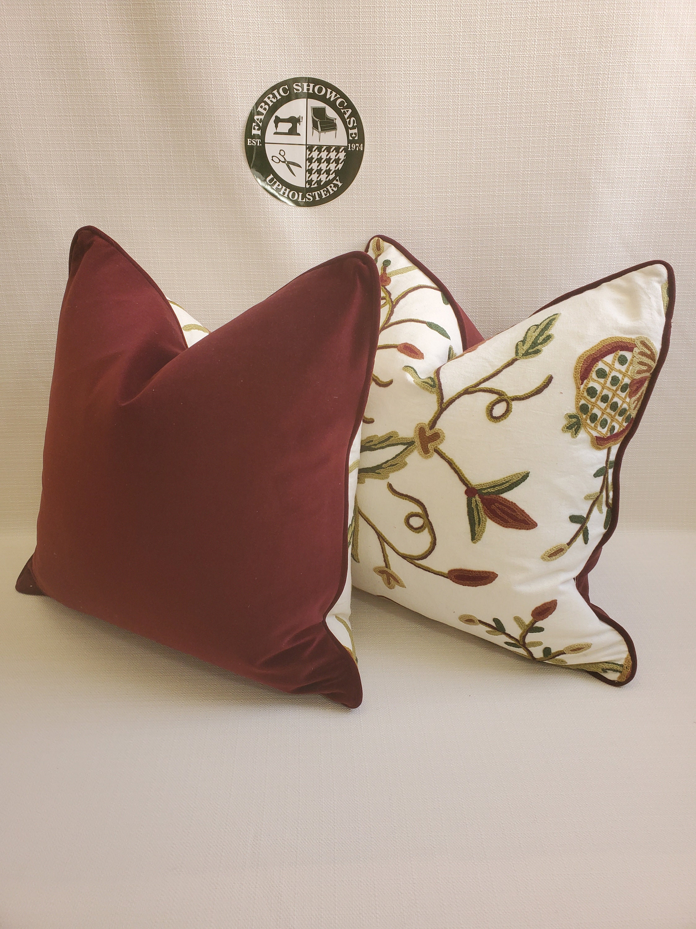 20x20 Down Feather Throw Pillow Crewel Floral Etsy