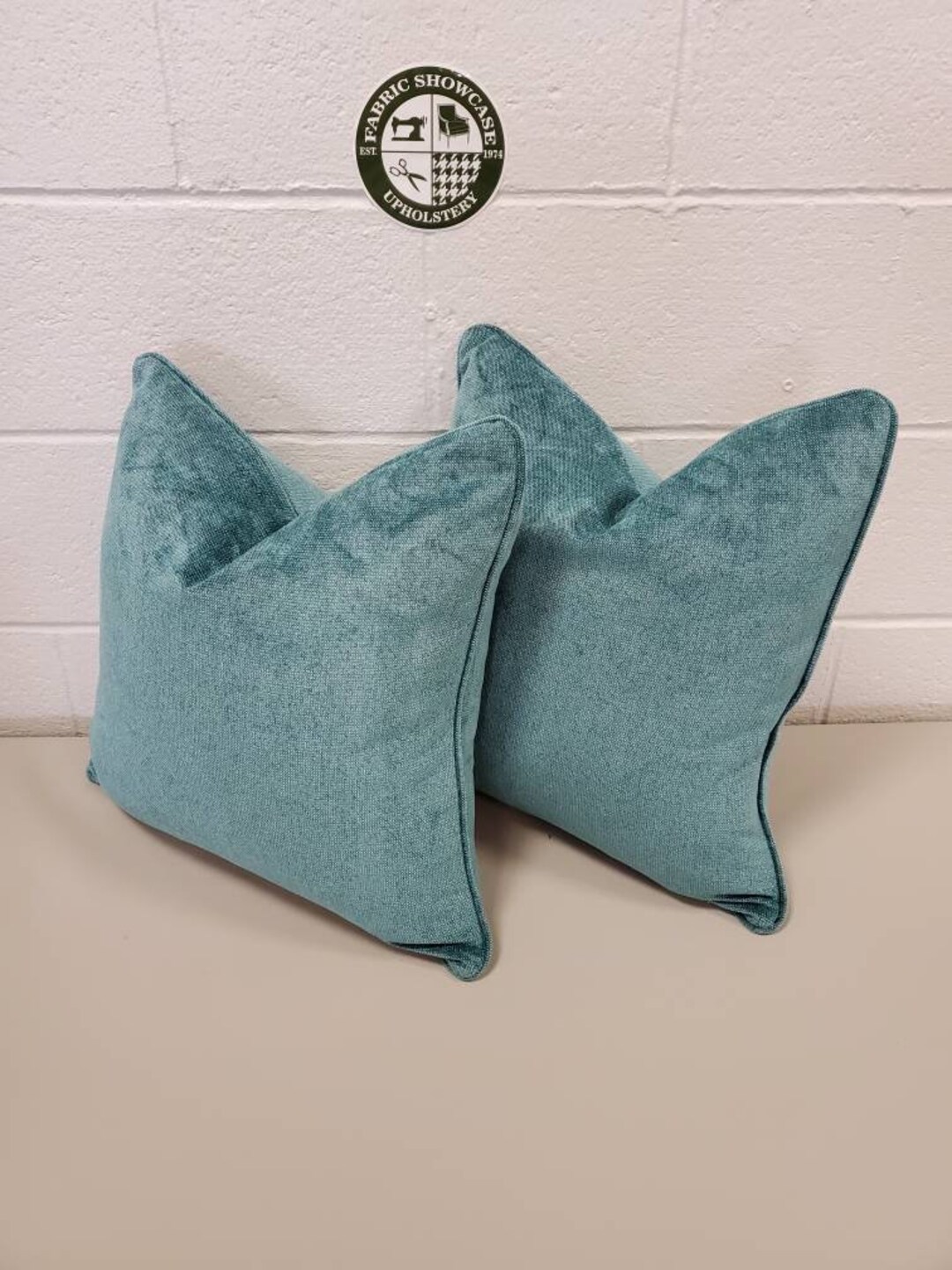 18x18 Down Feather Throw Pillow Down Feather Kravet Teal Chenille Fabric Etsy