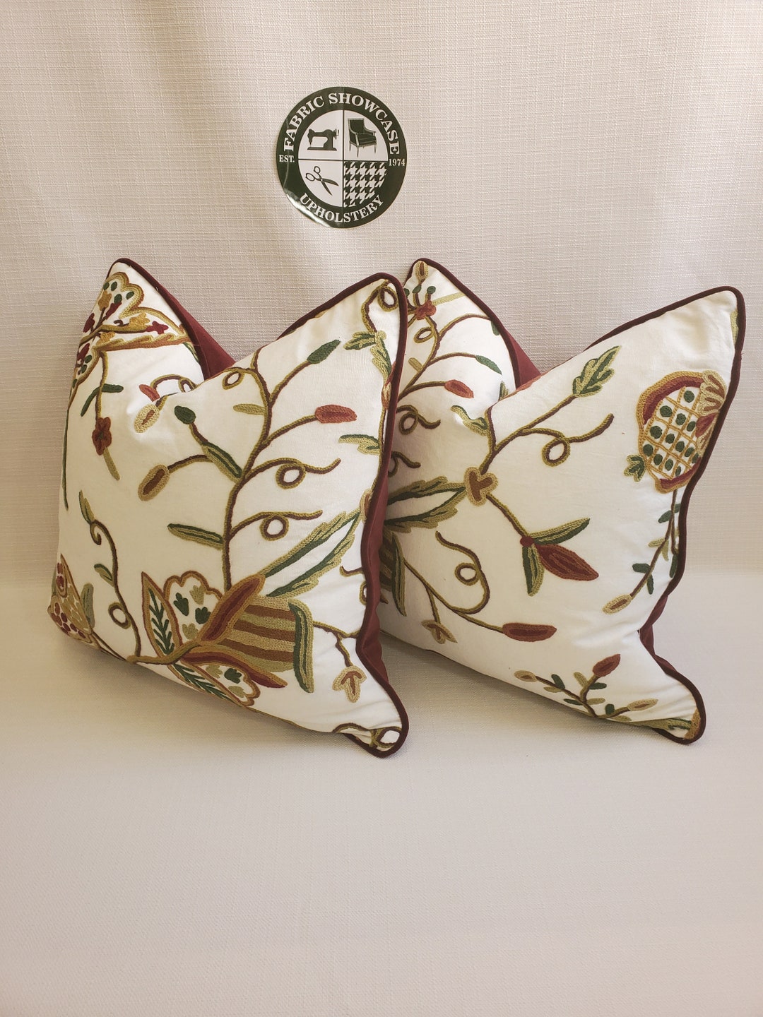 20x20 Down Feather Throw Pillow Crewel Floral Etsy