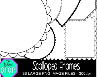 Scalloped Frames: Hand-Drawn Borders, Commercial Use (Digital)