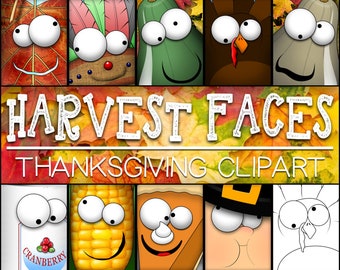 Thanksgiving Clipart: Harvest Faces, Fall Scrapbooking Graphics (PNG, JPG, Commercial Use Digital Download)
