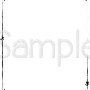 Pode incluir: Papel imprim&iacute;vel preto e branco com uma borda de teia de aranha. O papel tem a palavra "Amostra" escrita em cinza.