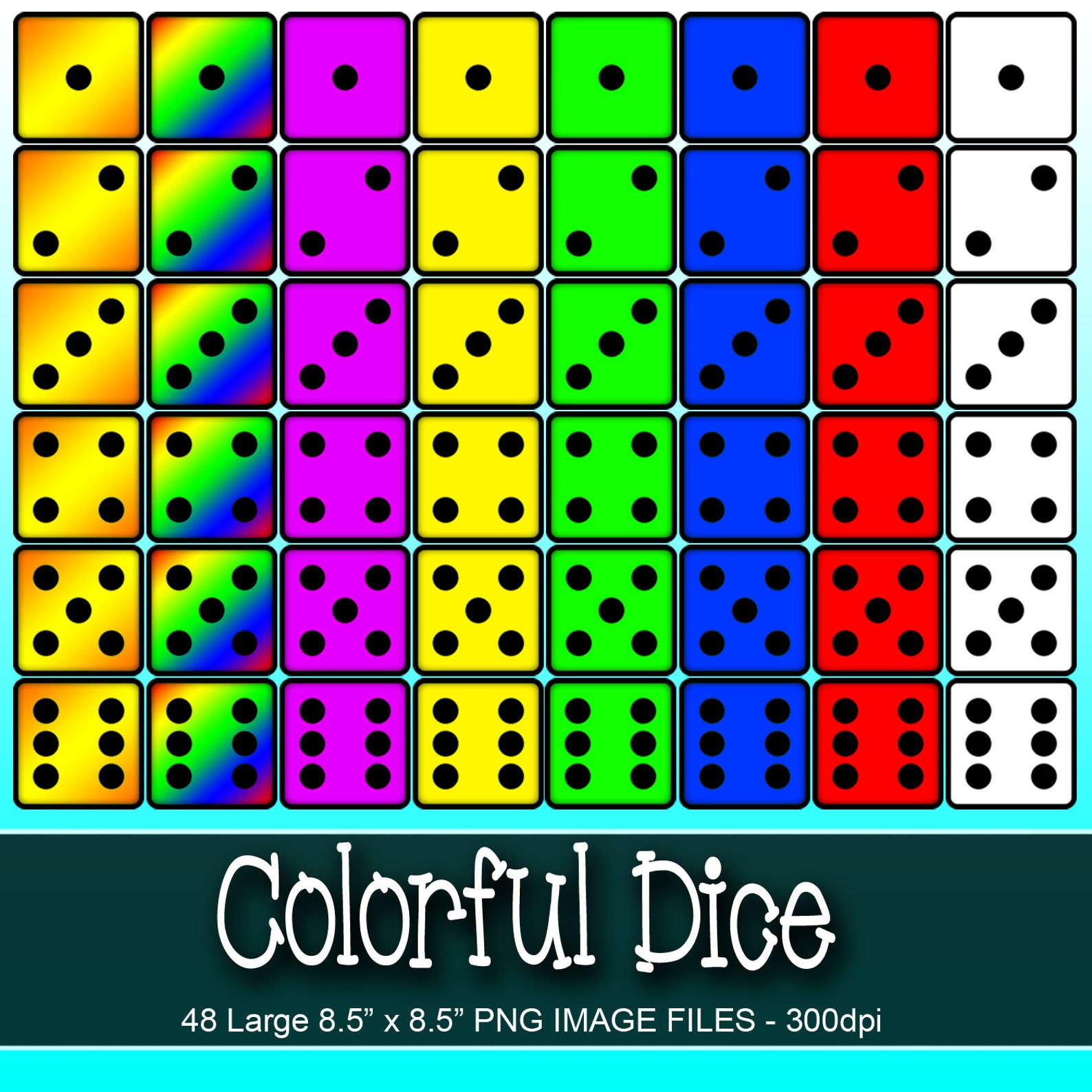 Colorful Dice Clipart Large PNG 300dpi, JPG Dice, Rainbow Dice, Large ...