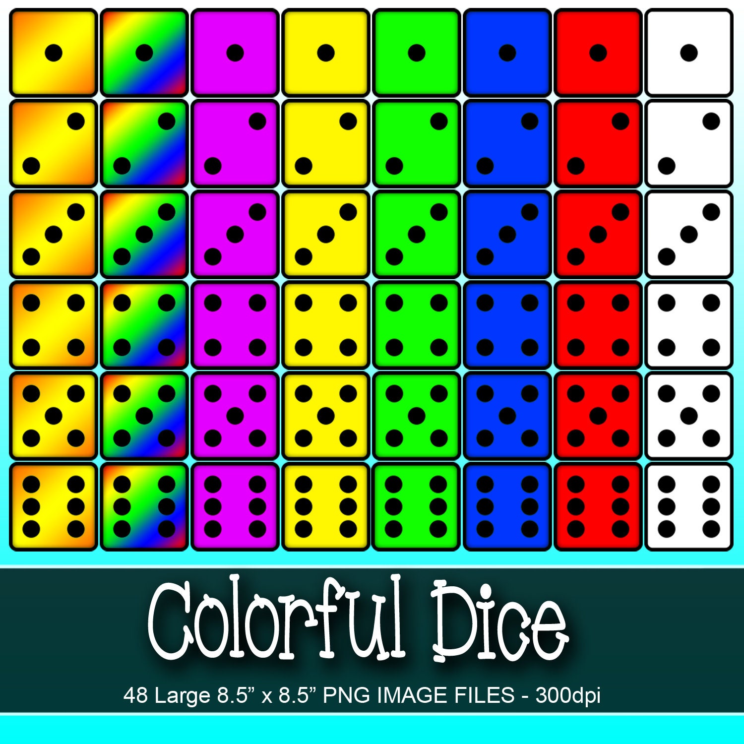 colorful dice clipart large png 300dpi jpg dice rainbow etsy