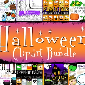 Halloween Clipart Bundle | Halloween Faces | Pumpkin Faces | Halloween Borders | Ghosts | Witch Legs | Zombie | Mummy | Halloween Board Game