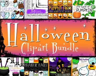 Halloween Clipart Bundle: Pumpkin Faces, Ghosts, Witch Legs (JPG, PNG)