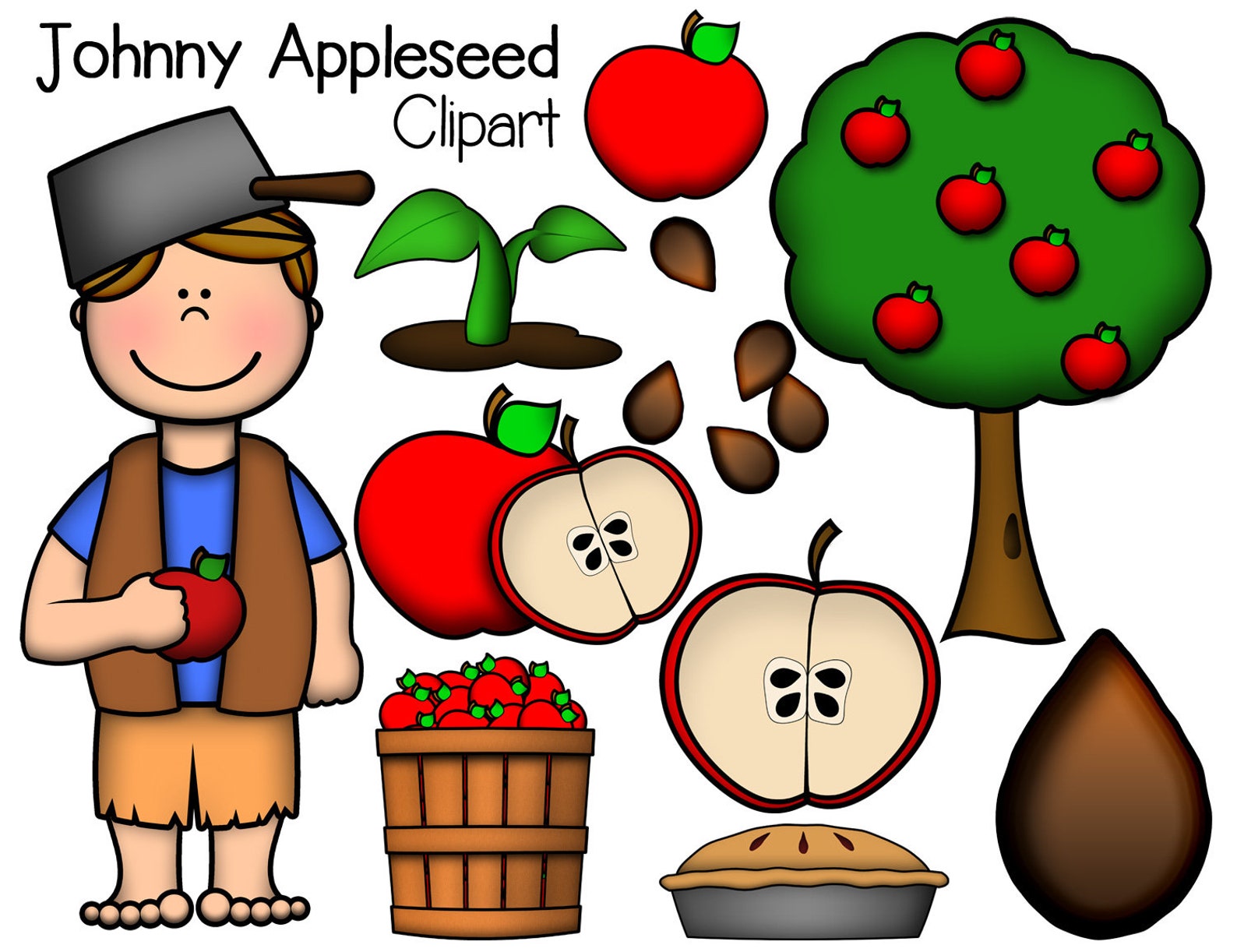 Johnny Appleseed Digital Clipart Download for Commercial Use Etsy