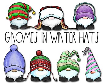Winter Gnomes Clipart: Watercolor Hats PNG (Digital Download)