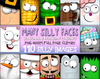 Holiday Faces Clipart Bundle: Seasonal PNG Images (110)