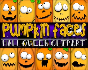 Clipart de Halloween com Carinhas Engraçadas de Abóbora | Abóboras de Halloween (Download Digital)
