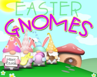 Easter Gnomes Clipart: Bunny, Egg, and Treat Designs (PNG JPG Digital Download)