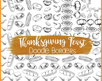 Thanksgiving Food Doodle Borders: Commercial Use Digital (PNG)