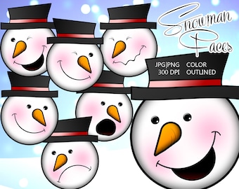 Snowman Faces Clipart: Christmas Snowmen Graphics (Commercial Use)