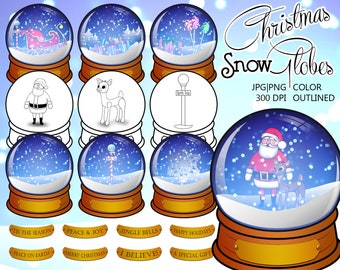 Christmas Snow Globes Clip Art: Holiday Graphics (Digital Download)
