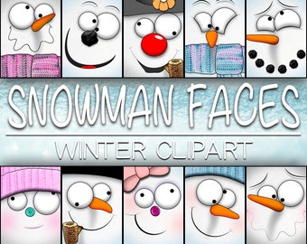 Snowman Faces Clipart: Funny Winter Graphics (Commercial Use Digital)