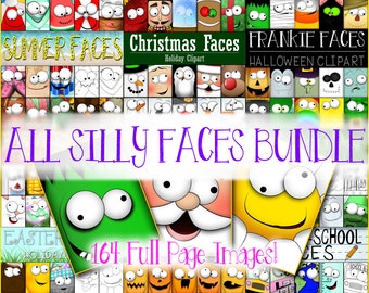 Silly Faces Clipart Bundle: Holiday & School Decor (164 PNG)