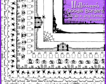 Halloween Doodle Borders: Hand Drawn Clipart (Commercial Use Digital)
