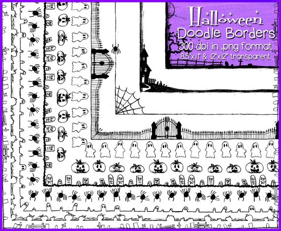 Halloween Doodle Borders: Hand Drawn Clipart (Commercial Use Digital)
