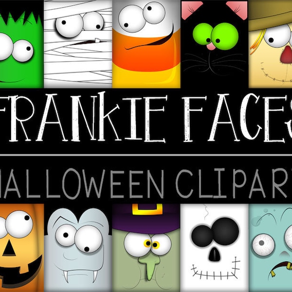 Halloween Clipart | Classroom Clip Art | Halloween Faces Clipart, frankenstein, skeleton, mummy, dracula, pumpkin, Commercial Use Digital