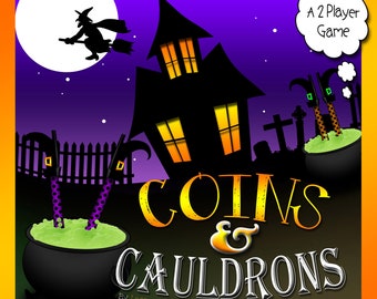 Halloween Math Game: Coins and Cauldrons, Grades 1-2 (Printable)
