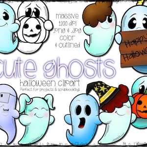 Cute Ghosts Clipart - Halloween Clipart - Instant Download - Spooky Ghosts - Happy Ghosts - Halloween - Girl Ghost - Boy Ghost