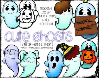Cute Ghosts Clipart - Halloween Clipart - Instant Download - Spooky Ghosts - Happy Ghosts - Halloween - Girl Ghost - Boy Ghost