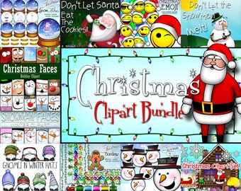Christmas Clipart Bundle: Santa, Snowman, Gnomes (PNG & JPG)