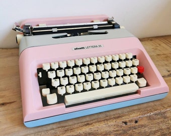 OLIVETTI LETTERA 35 typewriter light pink/ light blue/light grey in perfect working order - restored - new ribbon