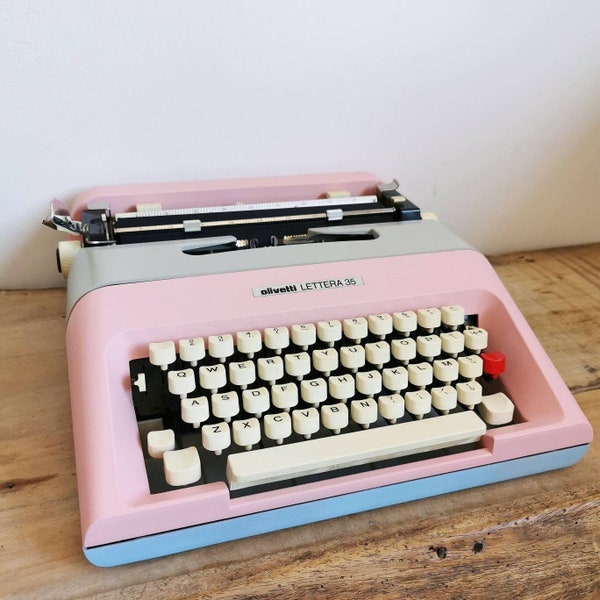 OLIVETTI LETTERA 35 typewriter light pink/ light blue/light grey in perfect working order - restored - new ribbon