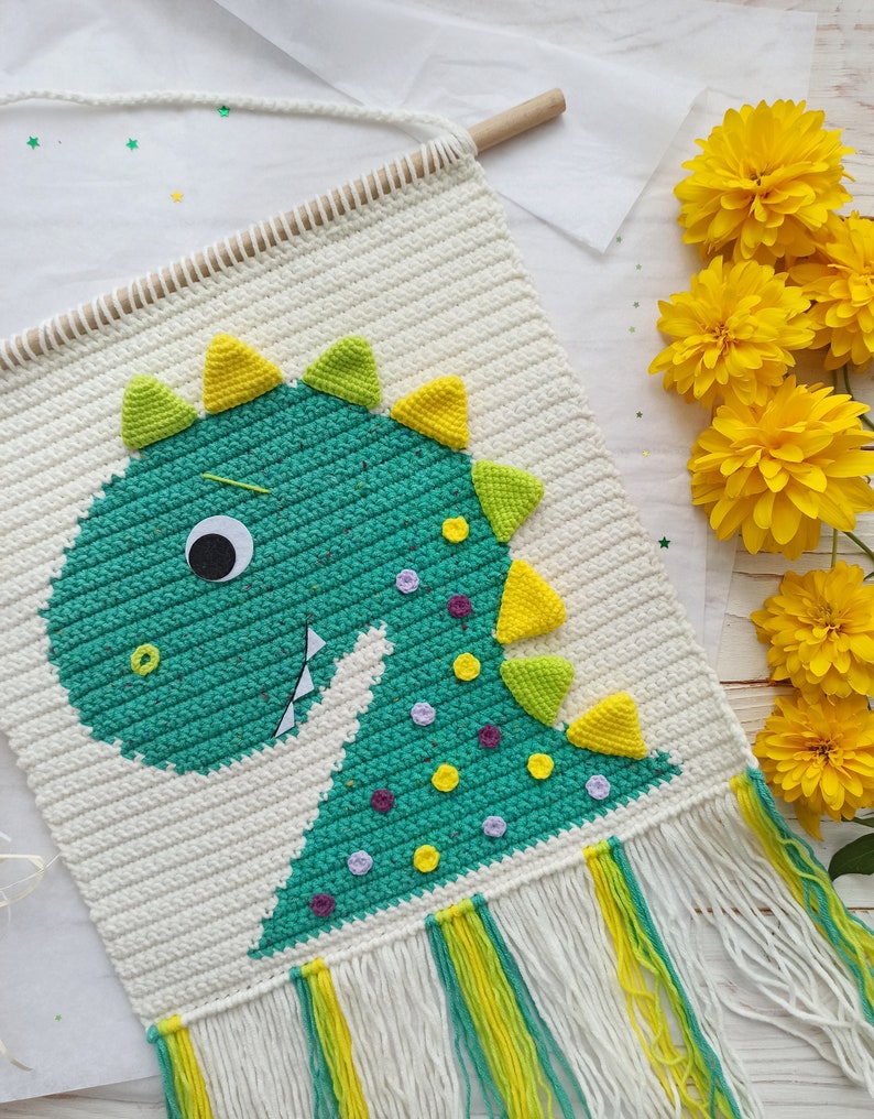 Crochet Dinosaur Wall Hanging Pattern Dinosaur Nursery Decor Etsy