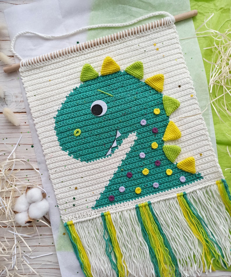Crochet Dinosaur Wall Hanging Pattern Dinosaur Nursery Decor Etsy