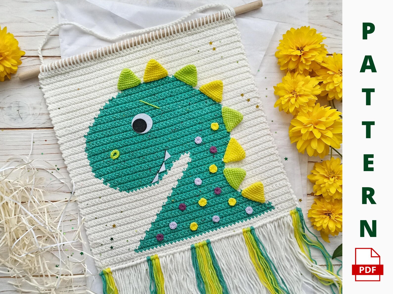 Crochet Dinosaur Wall Hanging Pattern Dinosaur Nursery Decor Etsy