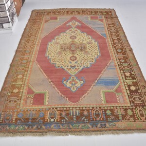 Muted 5x7 Turkish Carpet, Pastel Modern Rug, Mid century Rug, Vintage Area Rug, Faded Rug, Wool Rug, Soft Multicolor Rug, 5x7 Area Carpet
