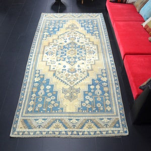 Antique Turkish Area Rug, Oushak Rug, Orange-Blue Oushak Rug, Wool Rug, Decorative Rug, Home Rug, Decor Rug, Boho Rug 9.6 x 4.7 ft, C2046