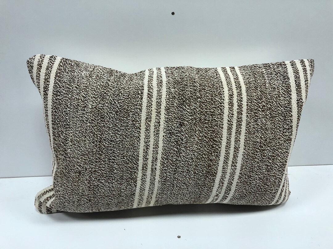 Natural Lumbar Pillow, Lumbar Kilim Pillow, Handmade Ethnic Pillow, Sofa Pillow, Striped Pillow