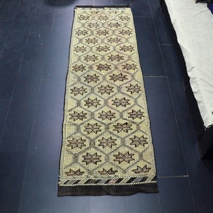 Vintage Turkish Kilim, Tribal Kilim Runner Rug, Hand Woven Kilim, Antique Kilim, Geometric Design Kilim Rug, Primitive kilim, 3x10 ft, C1726