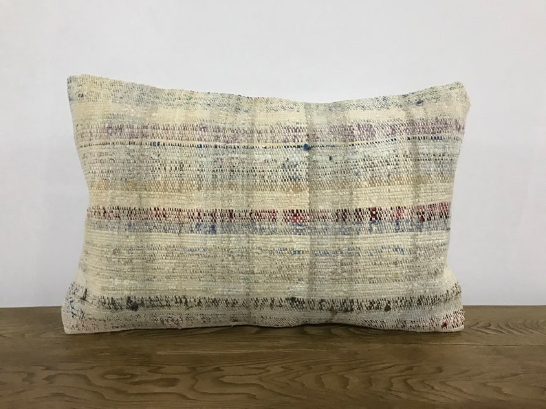 Ethnic Pillow Cotton Cushion Beige Modern Pillow Turkish Lumbar Pillow Handmade Pillow 16x24 Pillow 481 Striped Pillow Kilim Pillow