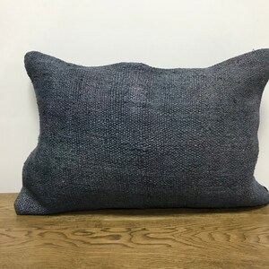 Dark Blue Hemp Pillow, Vintage Blue Pillow, Hemp Pillow, Lumbar Pillow, Blue Kilim Pillow, Lumbar Pillow, Hand Pillow, Organic Pillow, 969