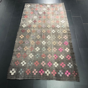 Tribal Turkish Kilim, Antique Kilim, Decorative Kilim, Oversize Kilim, Floral Kilim, Gay Kilim Rug, Anatolian Kilim, 9.5 ft x 5.5 ft, C964