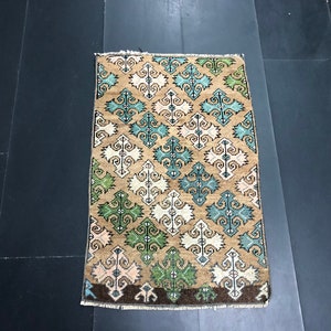 Rustic Decorative Rug, Turkish Oushak Rug, Unique Design Rug, Vintage Rug, Camel Small Rug, Antique Small Rug, 2x3 ft Small Rug, SKU:313