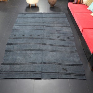 Hennep Tapijt Vintage, 5x9 Tapijt, Turks geweven antieke gestreepte design wol Kelim, Hennep Gebied Tapijt, Marineblauwe Hennep Kelim, Woonkamer Decor Kelim