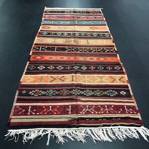 Turkish Embroidered Nomadic Kilim, Unique Design Vintage Kilim Rug, Anatolian Handmade Antique Ethnic Kilim Rug, 10&#39;.5&quot;x4&#39;.7&quot; feet SKU:C152